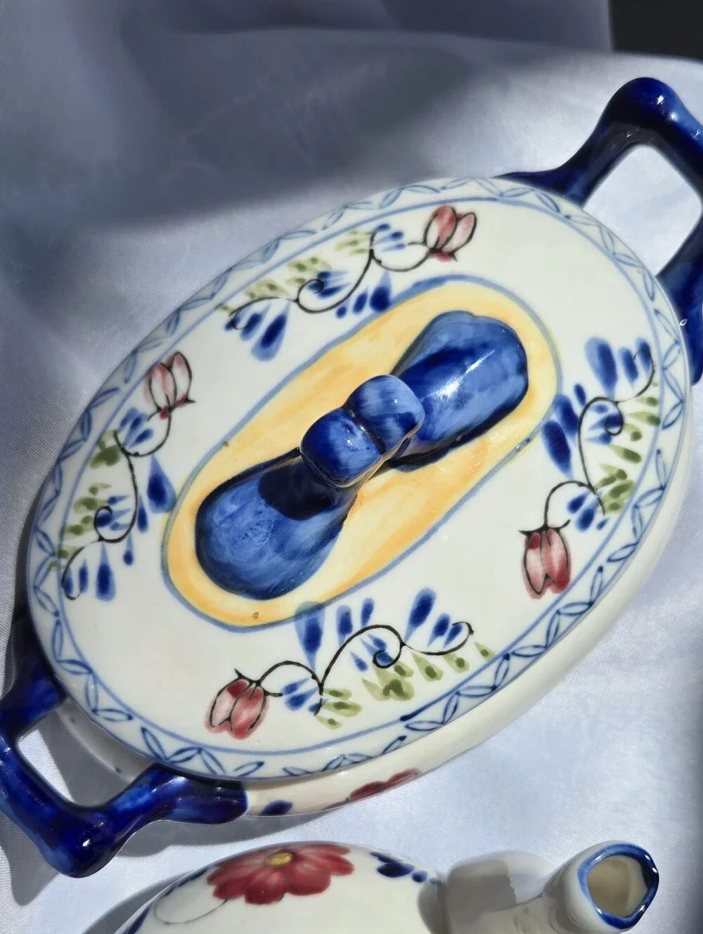 Vintage Hand-Painted Floral Porcelain Teapot & Covered Dish Set Unmarked